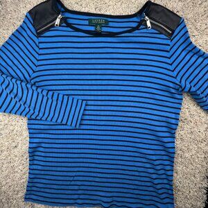 Lauren Ralph Lauren Women’s Striped Blue Black Size 1X Plus Lightweight Sweater